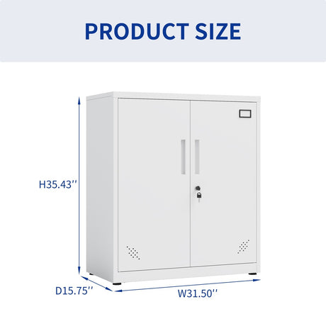 Metal Storage Cabinet with 2 Doors and 2 Adjustable Shelves, Steel Lockable Garage Storage Cabinet