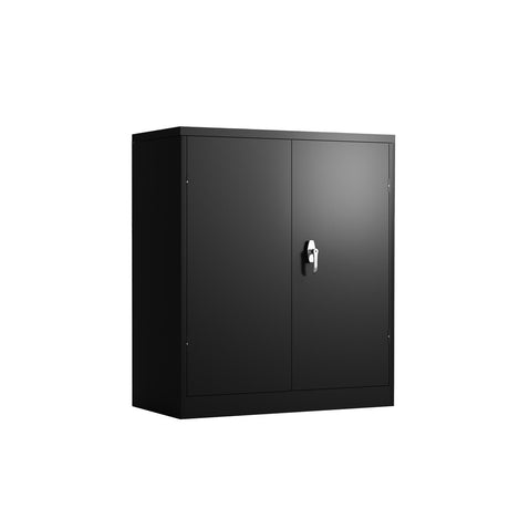 Metal Storage Cabinet with 2 Doors and 2 Shelves, Lockable Steel Storage Cabinet for Office, Garage, Warehouse