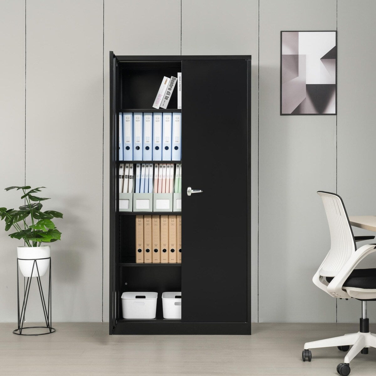 Metal Storage Cabinet with Durable Black Steel Design