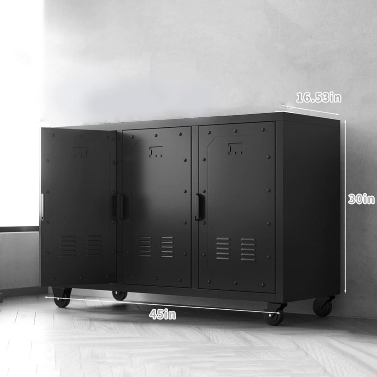 Metal Storage Cabinet with Wheels,3 Doors ,Sturdy and Durable Heavy Duty Utility Storage Cabinet for Office Storage Room