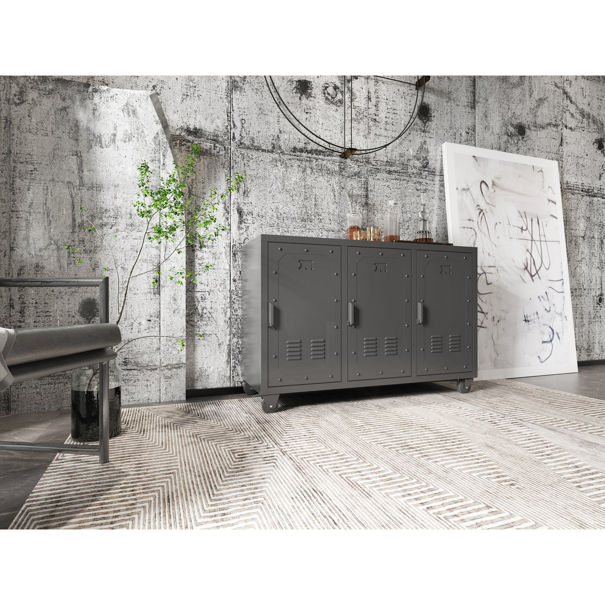 Metal Storage Cabinet with Wheels,3 Doors ,Sturdy and Durable Heavy Duty Utility Storage Cabinet for Office Storage Room