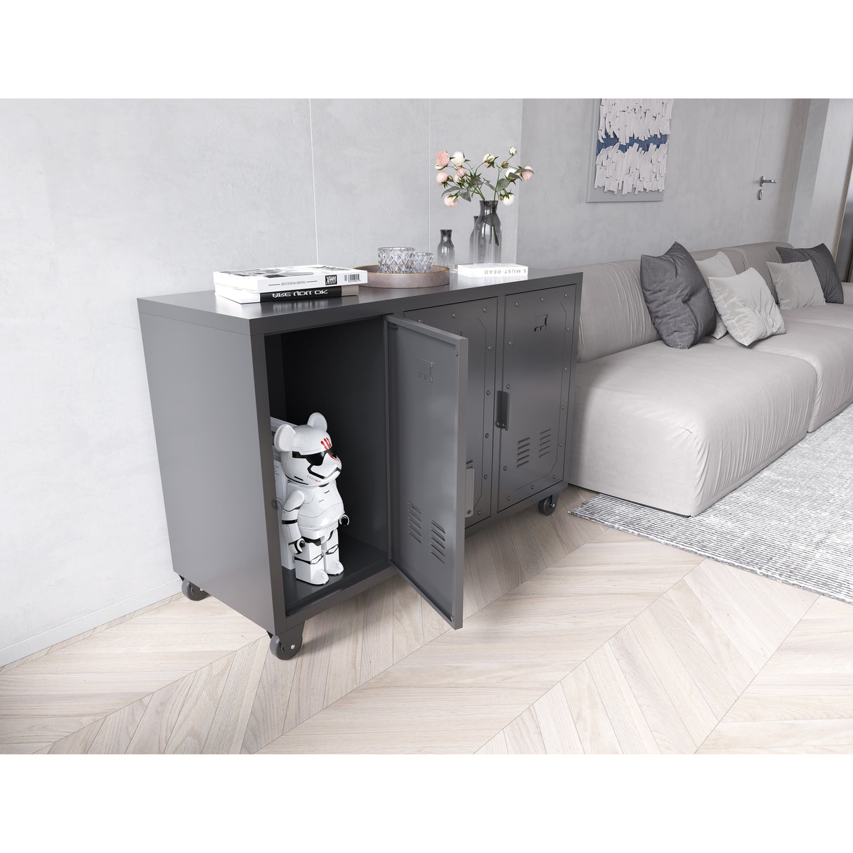 Metal Storage Cabinet with Wheels,3 Doors ,Sturdy and Durable Heavy Duty Utility Storage Cabinet for Office Storage Room