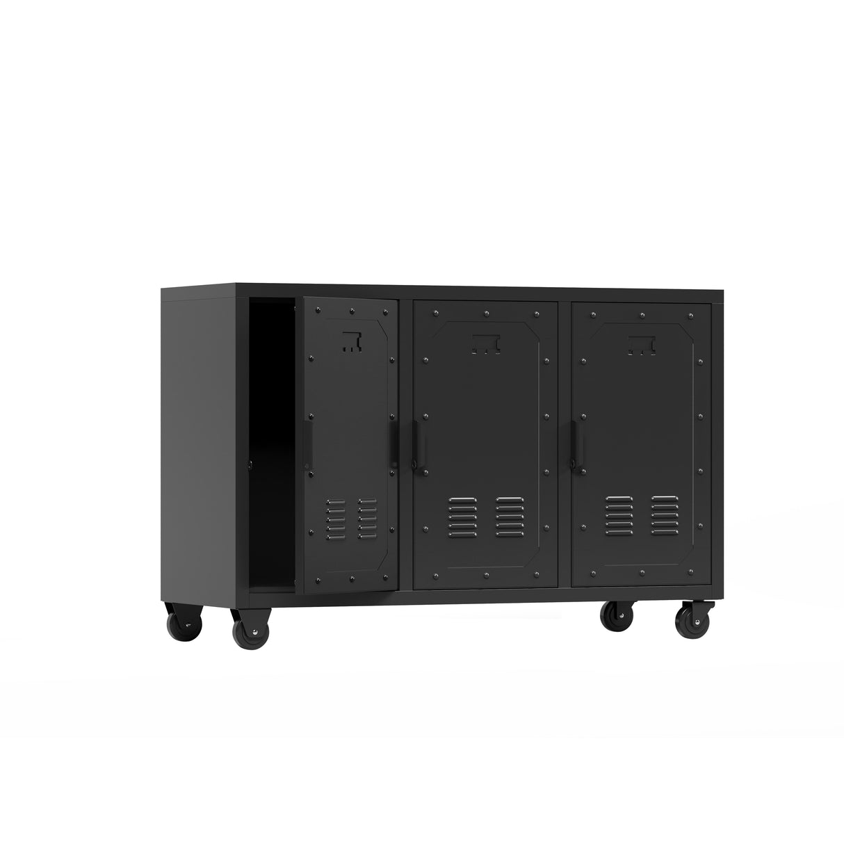 Metal Storage Cabinet with Wheels,3 Doors ,Sturdy and Durable Heavy Duty Utility Storage Cabinet for Office Storage Room