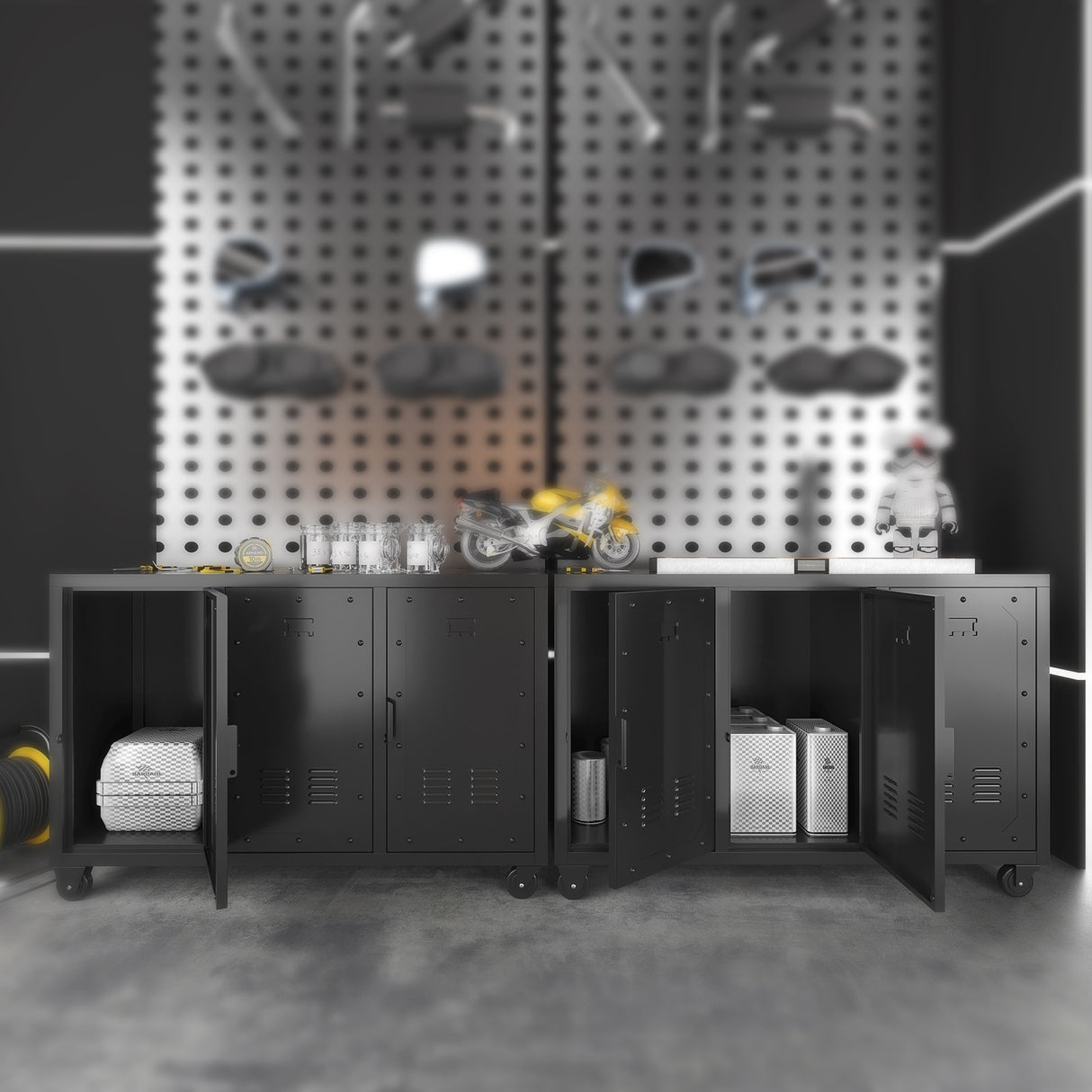 Metal Storage Cabinet with Wheels,3 Doors ,Sturdy and Durable Heavy Duty Utility Storage Cabinet for Office Storage Room