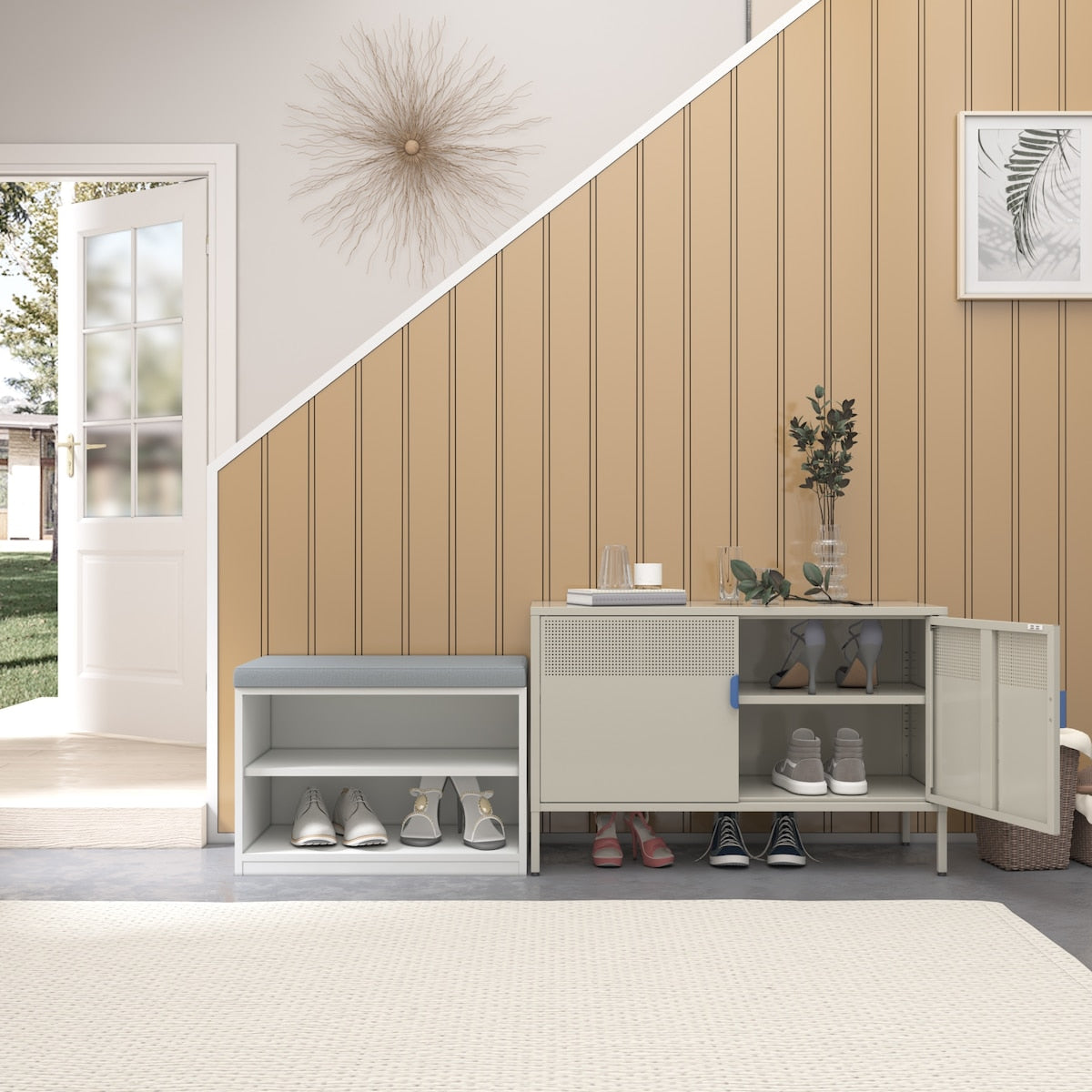 Metal Storage Locker Cabinet, Adjustable Shelves Free Standing Ventilated Sideboard Steel Cabinets