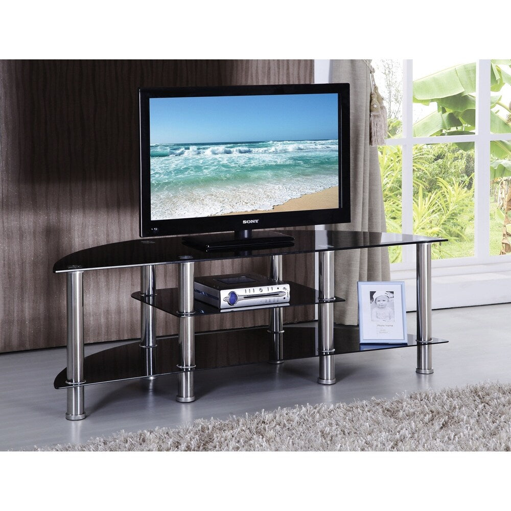 Metal TV Stand with 2 Glass Shelves, Black