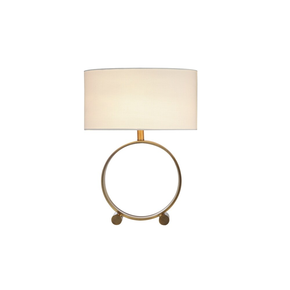 Metal Table Lamp with Round Base and Small Two Cylindrical Feet Underneath, Brass