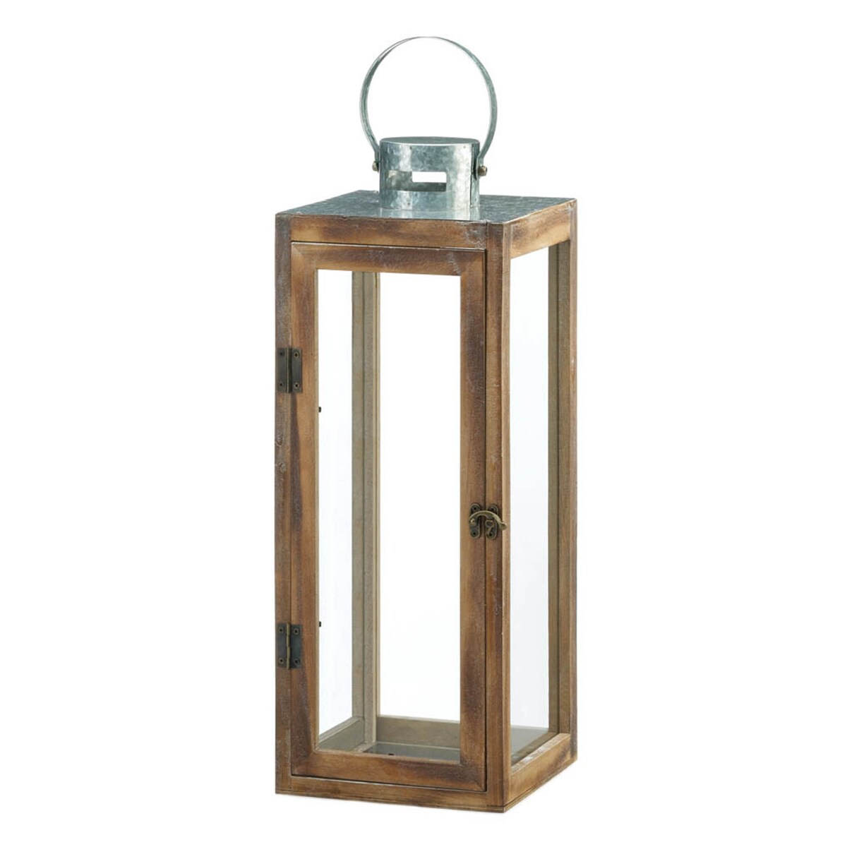 Metal Top Square Wood Candle Lantern