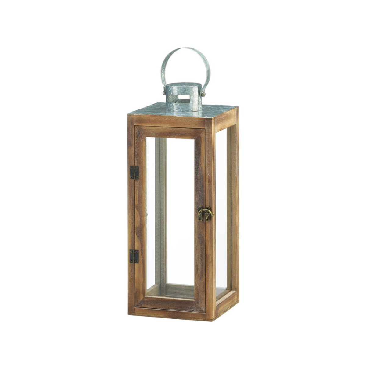 Metal Top Square Wood Candle Lantern