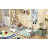 Metal Twin Size House Platform Bed with Triangle Structure, White