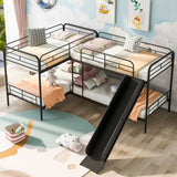 Metal Twin Size L-Shaped Bunk Bed with Slide and Ladder (4 Pieces) - Quality Steel Slats Support