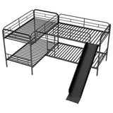 Metal Twin Size L-Shaped Bunk Bed with Slide and Ladder (4 Pieces) - Quality Steel Slats Support