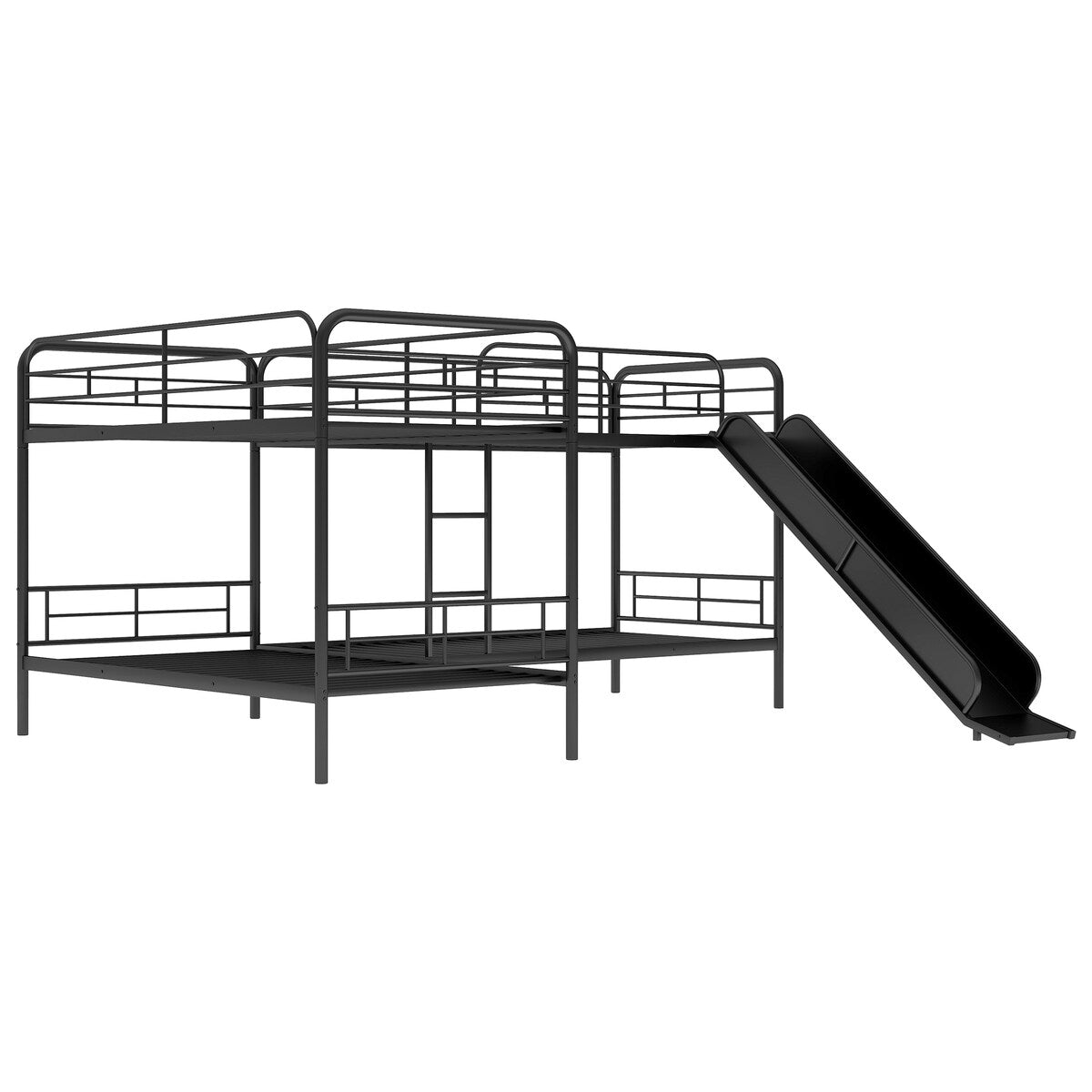 Metal Twin Size L-Shaped Bunk Bed with Slide and Ladder (4 Pieces) - Quality Steel Slats Support
