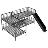 Metal Twin Size L-Shaped Bunk Bed with Slide and Ladder (4 Pieces) - Quality Steel Slats Support