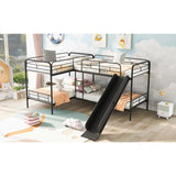 Metal Twin Size L-Shaped Bunk Bed with Slide and Ladder (4 Pieces) - Quality Steel Slats Support