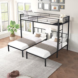 Metal Twin Size Triple Bunk Bed with Separated Twin Beds and Guardrail