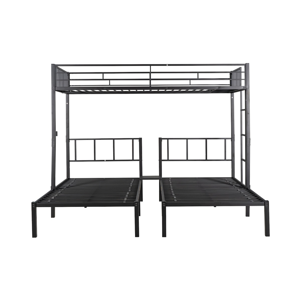 Metal Twin Size Triple Bunk Bed with Separated Twin Beds and Guardrail