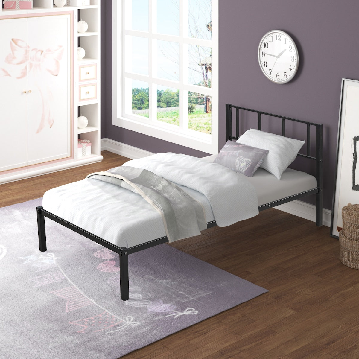 Metal Twin Size Triple Bunk Bed with Separated Twin Beds and Guardrail
