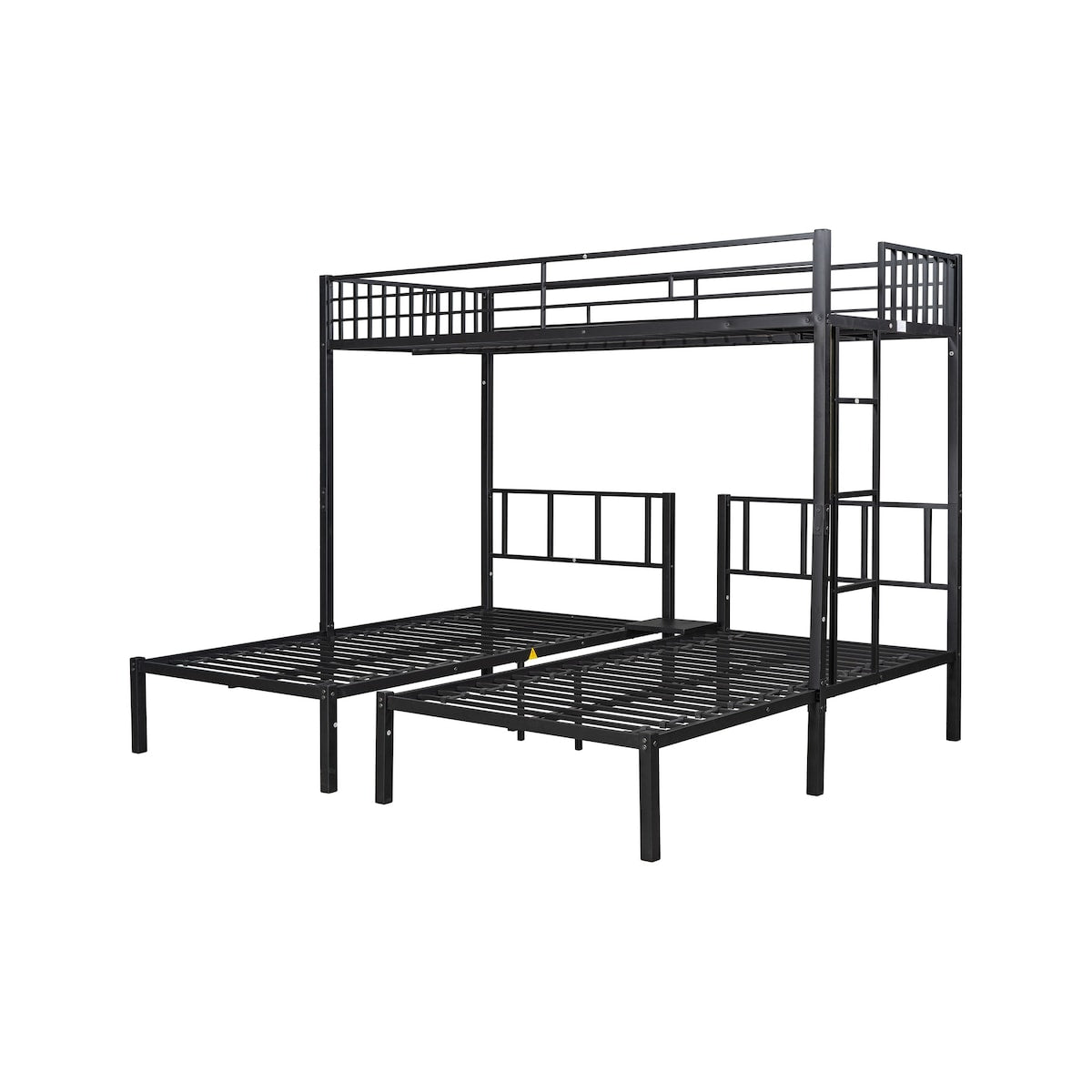 Metal Twin Size Triple Bunk Bed with Separated Twin Beds and Guardrail