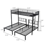 Metal Twin Size Triple Bunk Bed with Separated Twin Beds and Guardrail