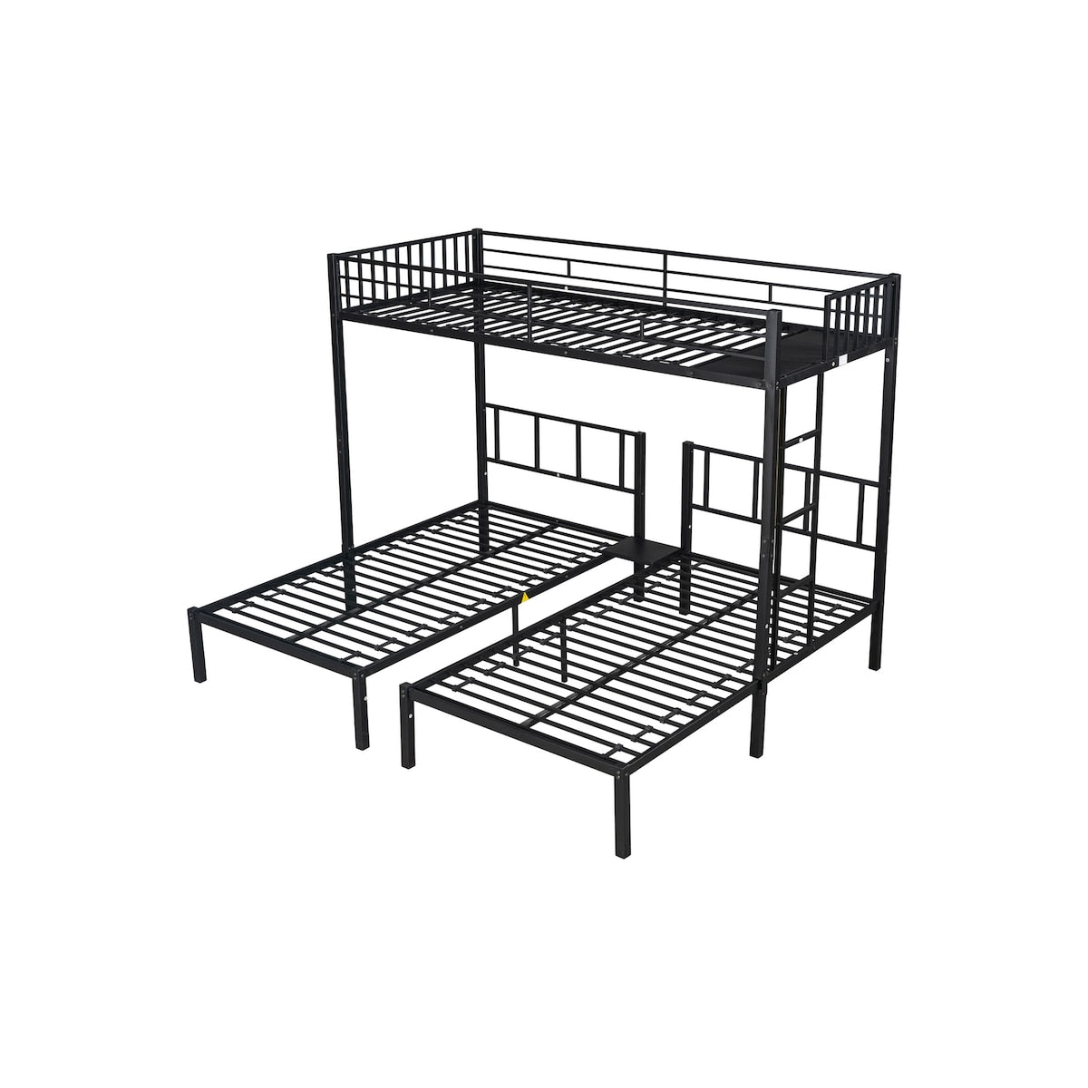 Metal Twin Size Triple Bunk Bed with Separated Twin Beds and Guardrail