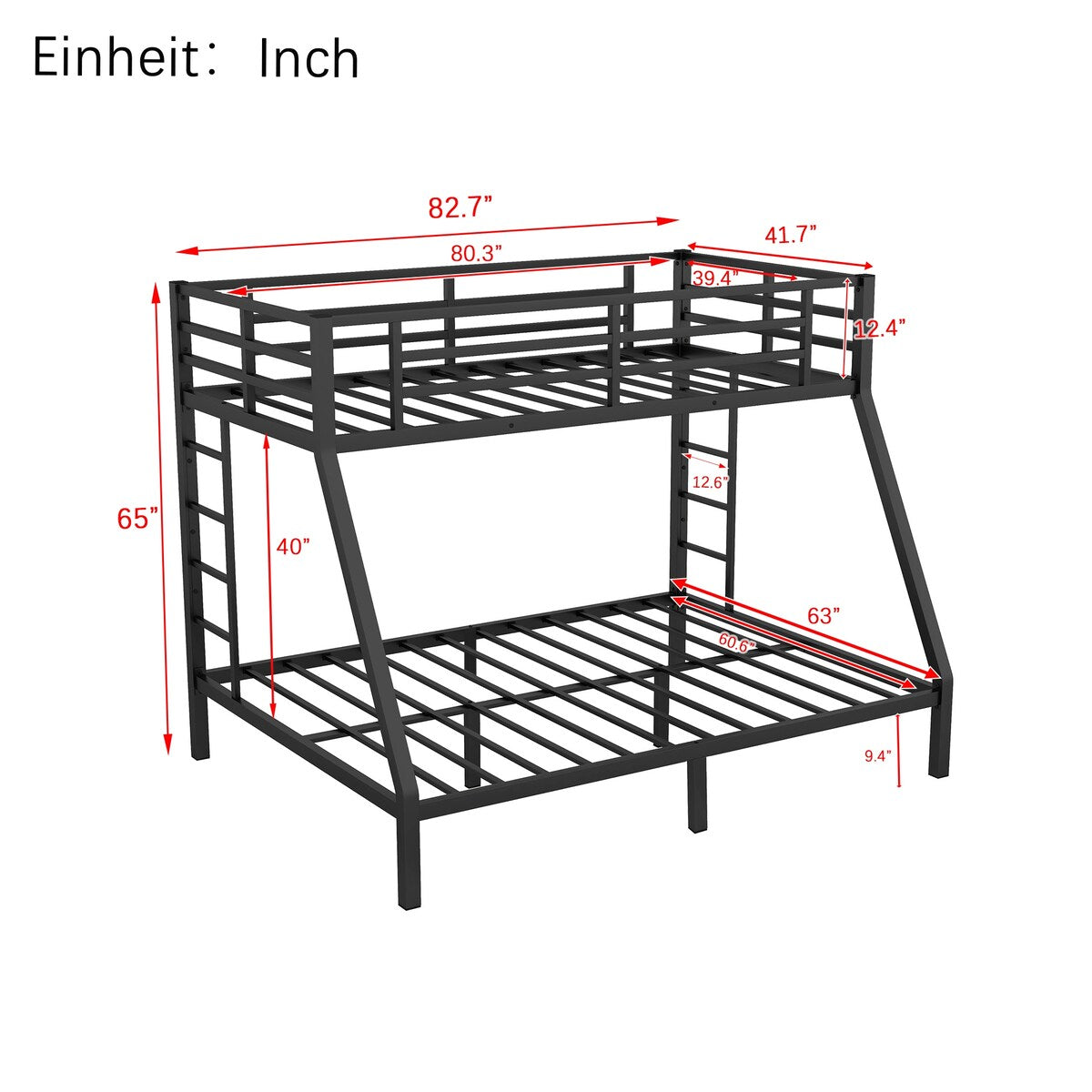 Metal Twin XL Over Queen Bunk Bed