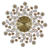 Metal Wall Clock, 27" Copper Finish Flowers Bejeweled w/ Amber Stones