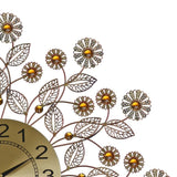 Metal Wall Clock, 27" Copper Finish Flowers Bejeweled w/ Amber Stones