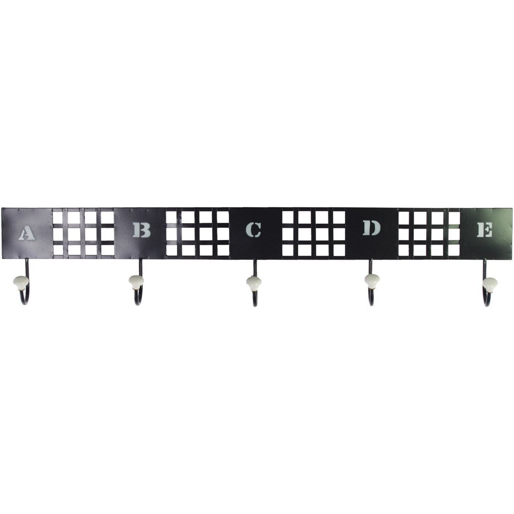 Large Black Metal Wall Hanger with 5 Lettered Hooks