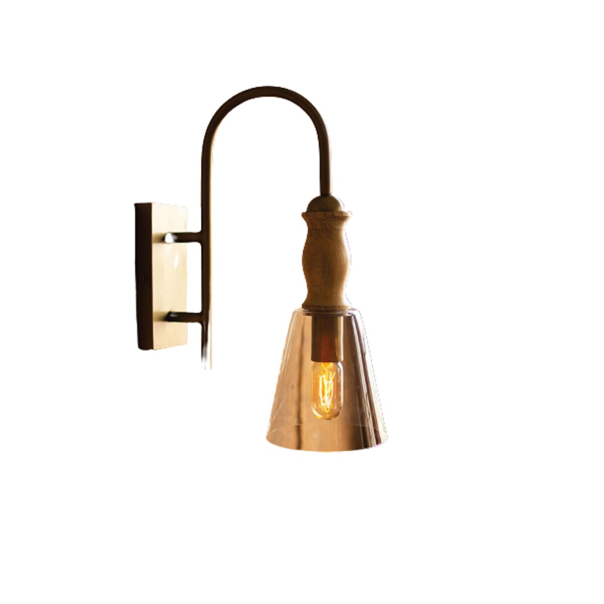 Metal Wall Lamp With Wood and Glass Shade - 21-inch Tall