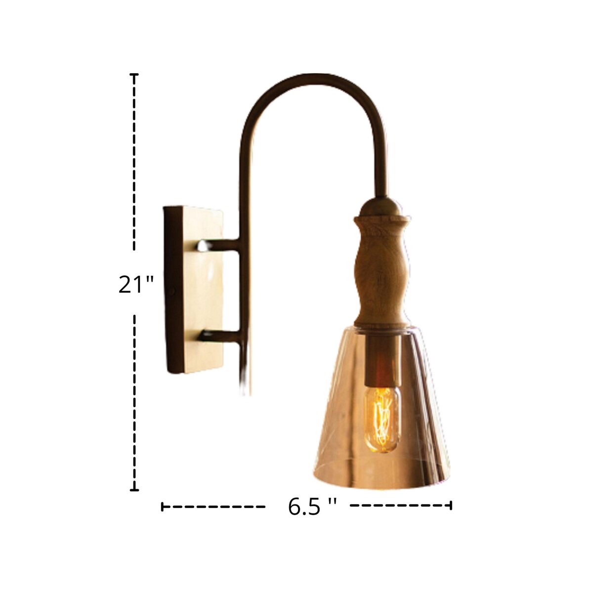 Metal Wall Lamp With Wood and Glass Shade - 21-inch Tall