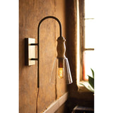 Metal Wall Lamp With Wood and Glass Shade - 21-inch Tall