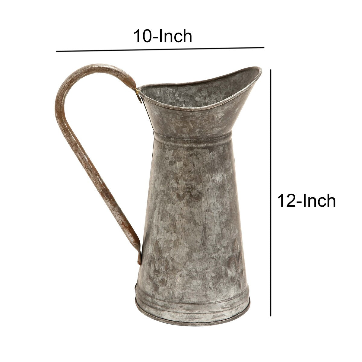 Metal Watering Jug with Curved Handle, Galvanized Gray