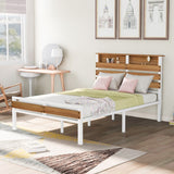Metal & Wood Full Platform Bed, Bed Frame with Headboard and Footboard