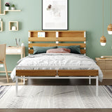 Metal & Wood Full Platform Bed, Bed Frame with Headboard and Footboard