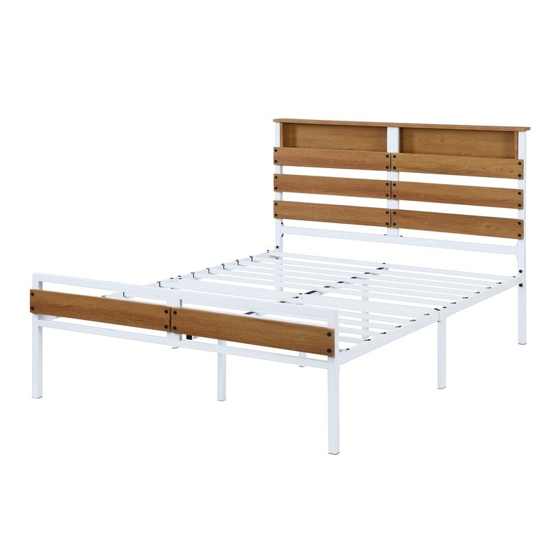 Metal & Wood Full Platform Bed, Bed Frame with Headboard and Footboard