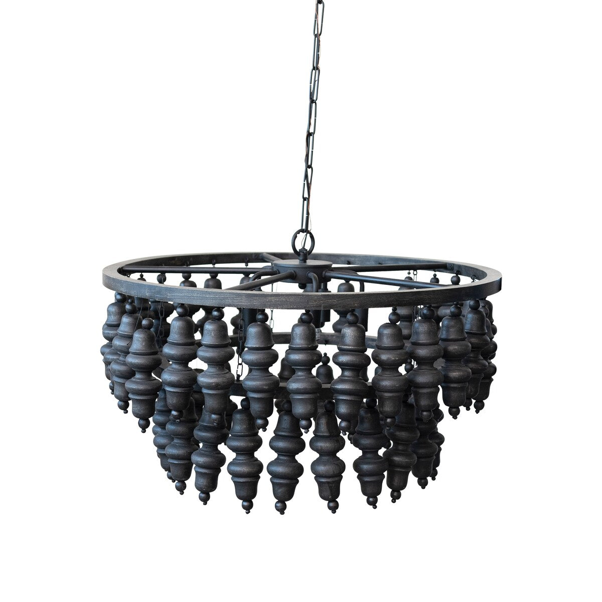 Metal and Mango Wood Bead Chandelier with Five Lights - 28.0"L x 28.0"W x 17.0"H