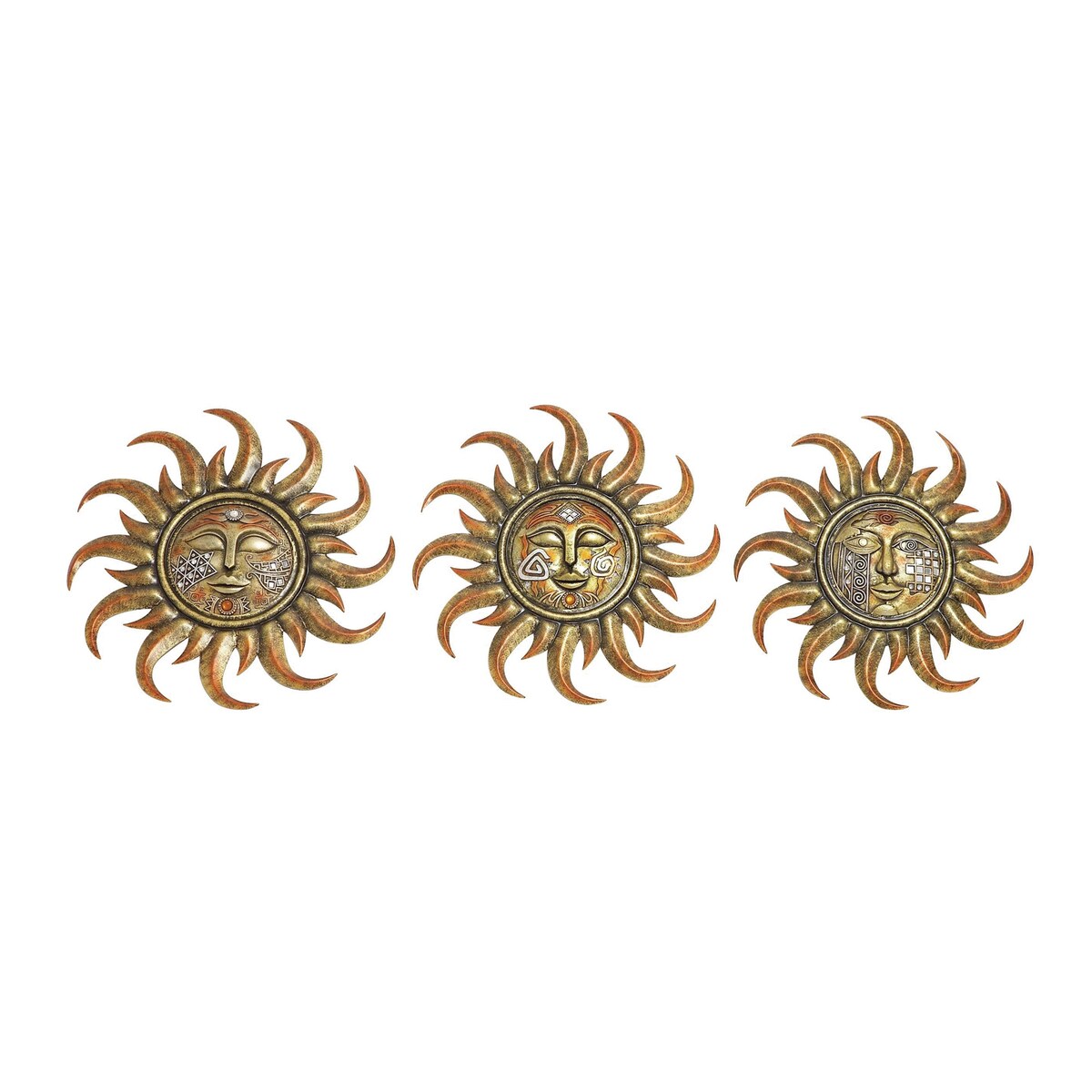 Metal and Polystone Frame Sun Plaque, Assortment of 3, Rustic Gold