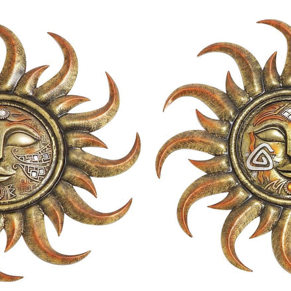 Metal and Polystone Frame Sun Plaque, Assortment of 3, Rustic Gold