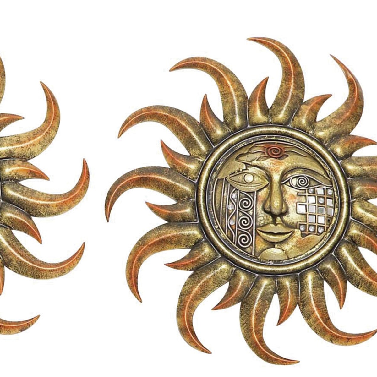 Metal and Polystone Frame Sun Plaque, Assortment of 3, Rustic Gold