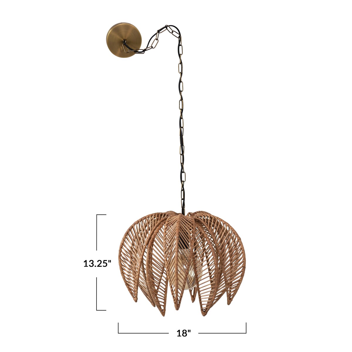 Metal and Wicker Palm Tree Pendant Lamp - 18.1"L x 18.1"W x 13.4"H