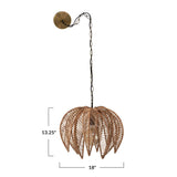 Metal and Wicker Palm Tree Pendant Lamp - 18.1"L x 18.1"W x 13.4"H