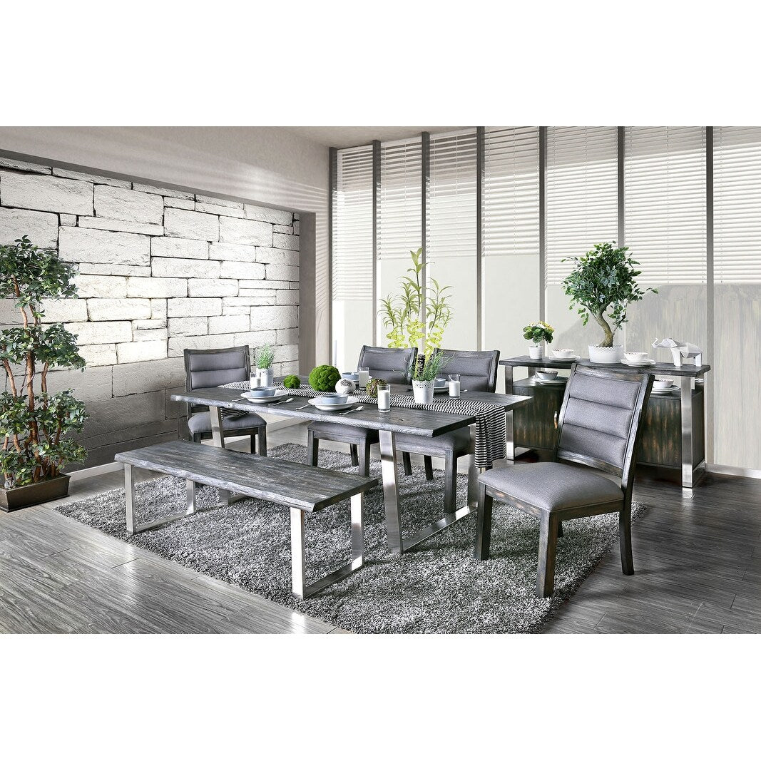 Metal and Wood Bench in Gray Finish