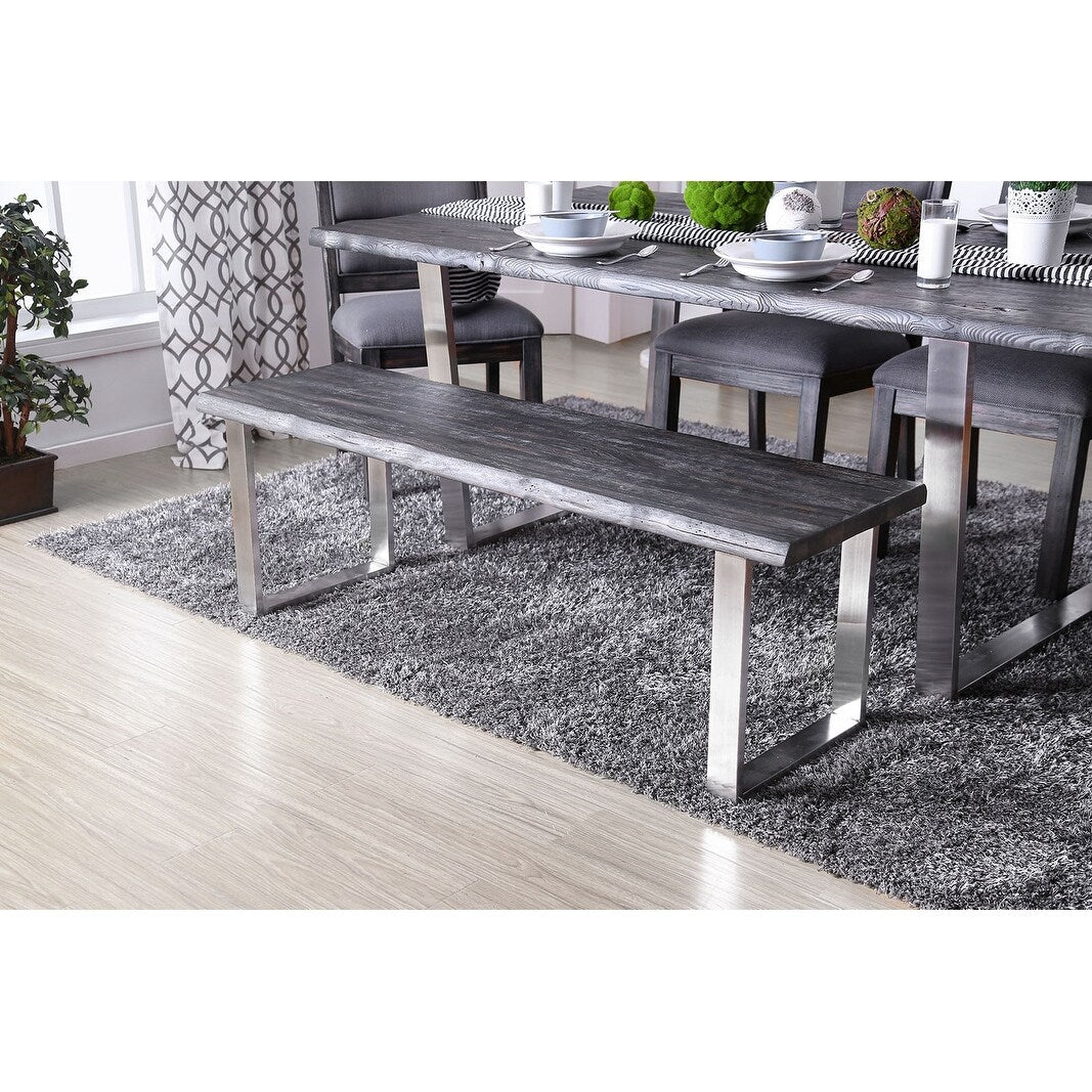 Metal and Wood Bench in Gray Finish