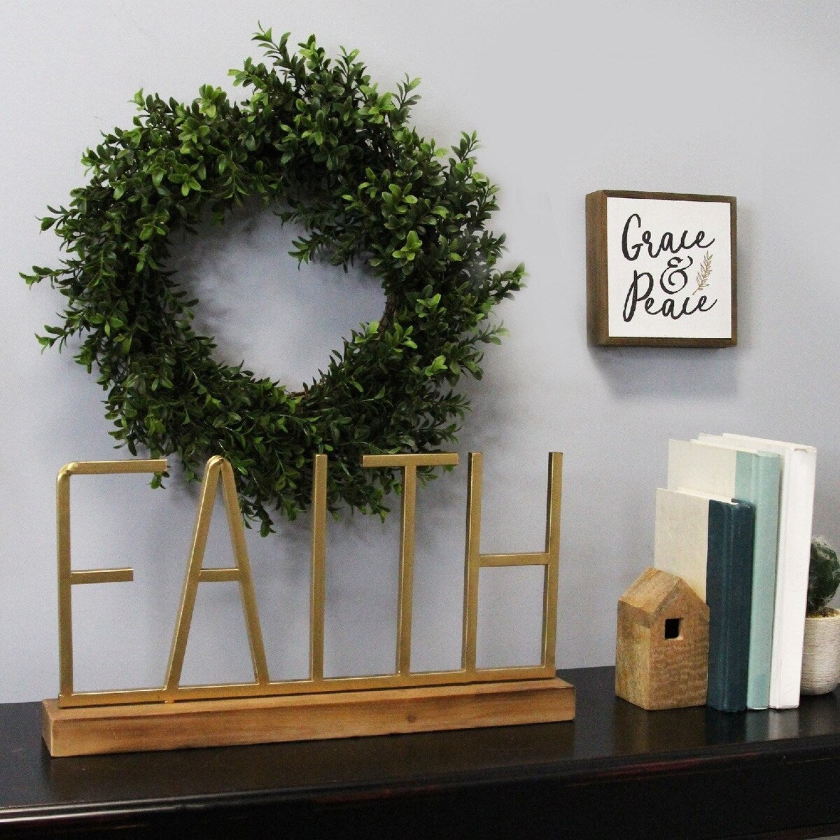 Metal and Wood Faith Table Top - 18" W x 2.75" D x 9.25" H