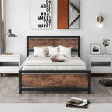 Metal and Wood Platform Bed Frame with Headboard & Footboard