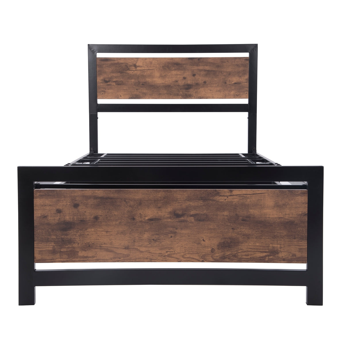 Metal and Wood Platform Bed Frame with Headboard & Footboard
