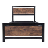 Metal and Wood Platform Bed Frame with Headboard & Footboard