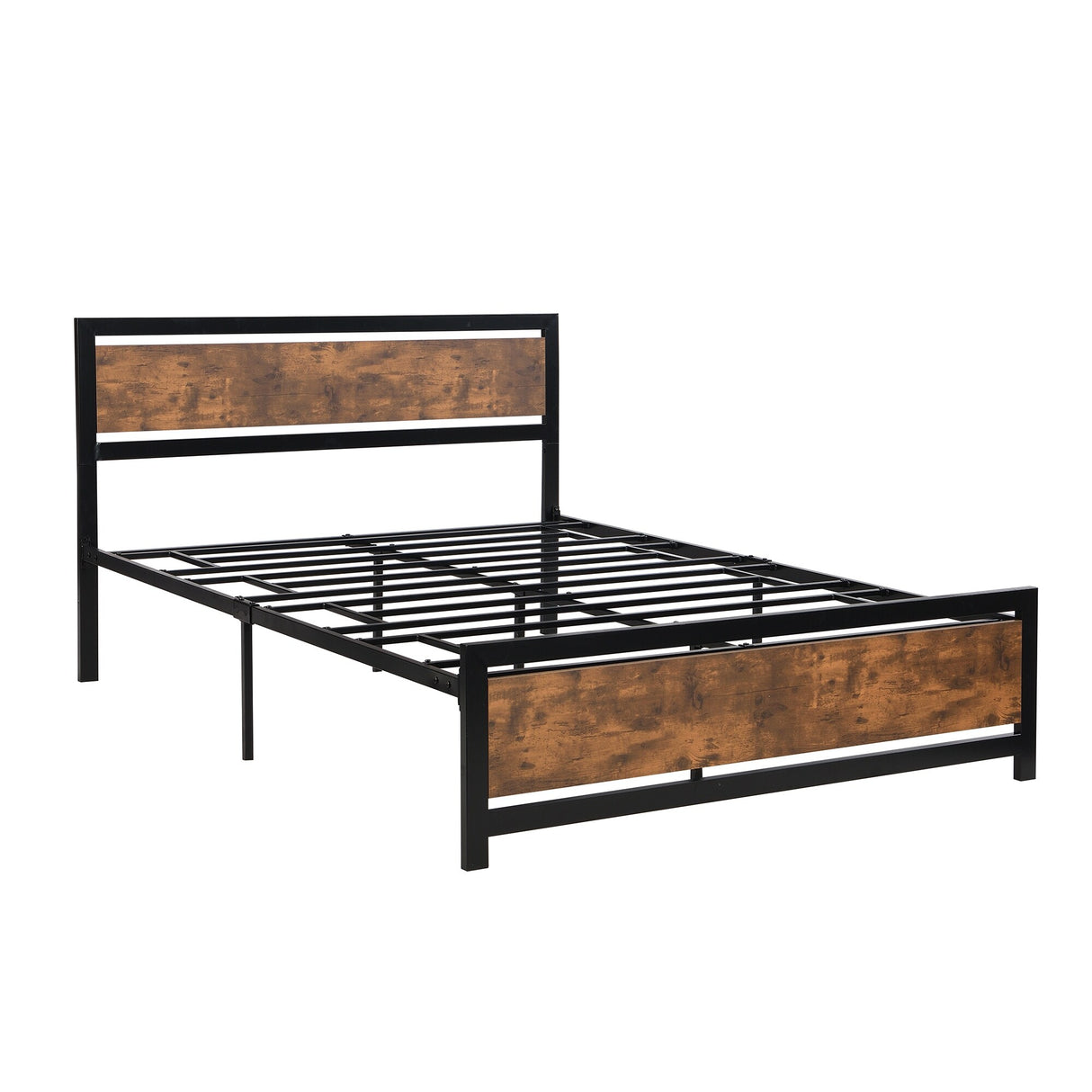 Metal and Wood Platform Bed Frame with Headboard & Footboard