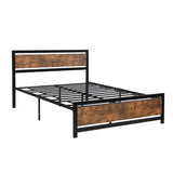 Metal and Wood Platform Bed Frame with Headboard & Footboard
